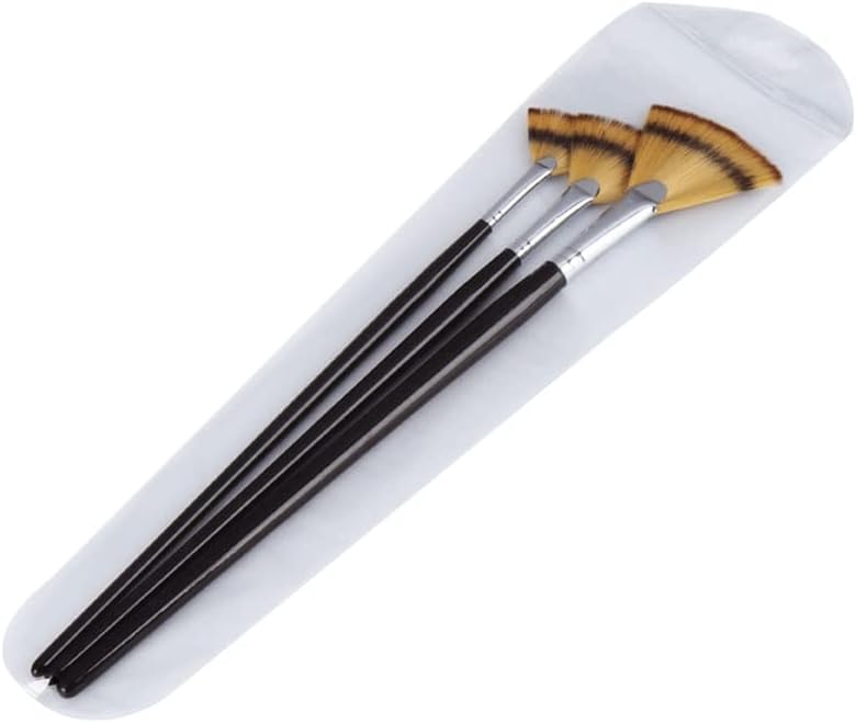 LHLLHL 3 Siyah Uzun Çubuk Yelpaze Şeklinde Guaj Fırça Seti 3 Renk Naylon Suluboya Sanat Fırçaları Boyama Malzemeleri