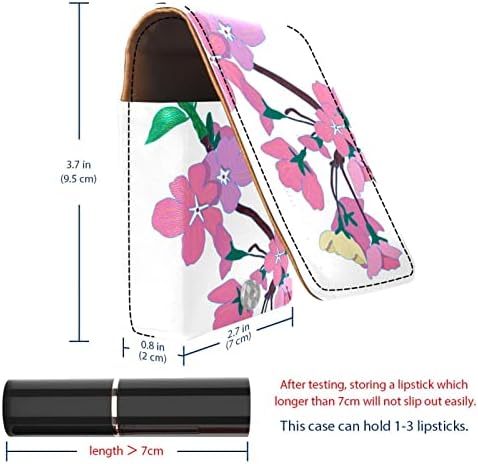 ORYUEKAN Ruj Kılıfı Ayna ile Sevimli Taşınabilir Makyaj Çantası kozmetik torbası, Bahar Pembe Çiçekleri Çiçek Retro Sanat