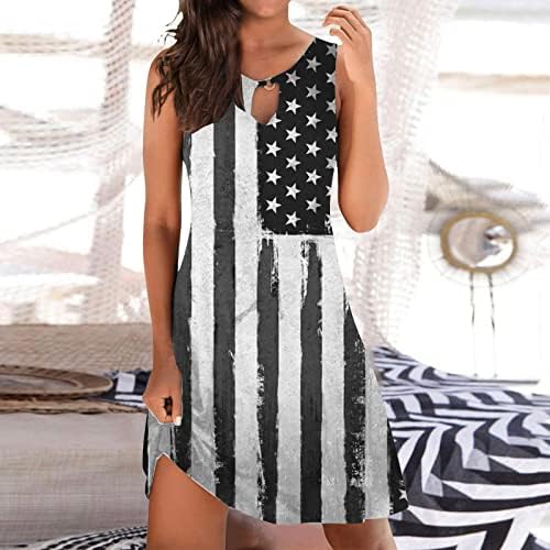 Kadın Yaz Bağımsızlık Günü Elbiseleri Basit ABD Bayrağı Halter Maxi Elbiseler Rahat Gevşek Mezuniyet Elbiseleri