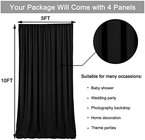 10ftx20ft Siyah Zemin Perde Panelleri Partiler için, 4 Panel 5ftx10ft Kırışıklık Ücretsiz Polyester Fotoğraf Backdrop Perdeler Düğün