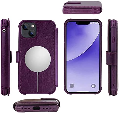 VANAVAGY iPhone 13 Mini Cüzdan Kılıf Magsafe, Deri Flip Folio Telefon Kapağı RFID Blok Kart Tutucu ve Bilek Kayışı ile Magsafe ve Kablosuz