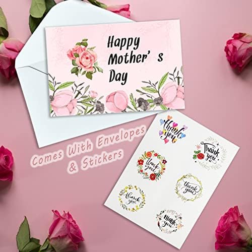 GLUX 24 Adet anneler Günü Kartları Zarflar, Mutlu Anneler Günü Çiçek Kartı Anneler Günü Kartları Toplu Anne İçin