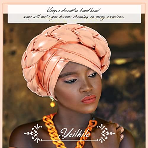 Yeılhıle Afrika Türban Şampanya Örgü Bere Kap Şapkalar Önceden Bağlı Sıkı Bükülmüş Kafa Türban Kadınlar için