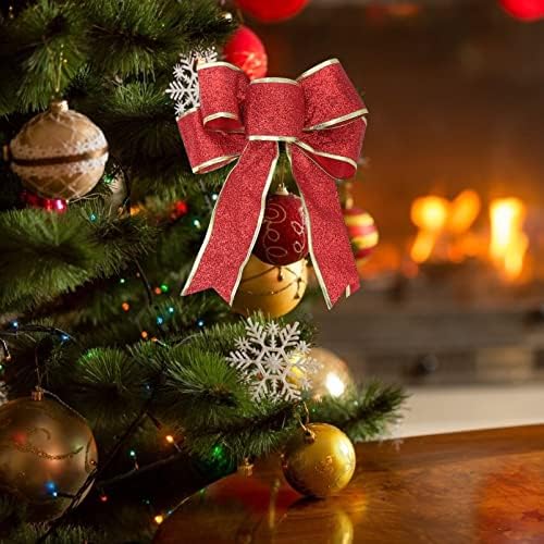 Yeni Nativity Ornaments Red Christmas Bows Gold: 3 Adet Noel Ağacı İlmek Glitter Yaylar Çelenk Garland DIY Zanaat Şerit Yay Aplikler