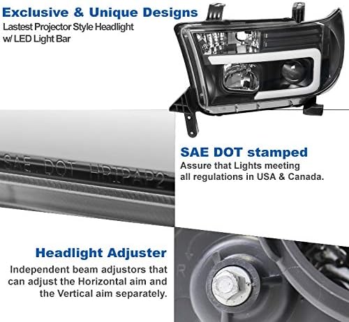 ZMAUTOPARTS LED Tüp Projektör Far Siyah w / 6.25 Beyaz DRL ile Uyumlu 2007-13 Toyota Tundra / 2008-17 Sequoia