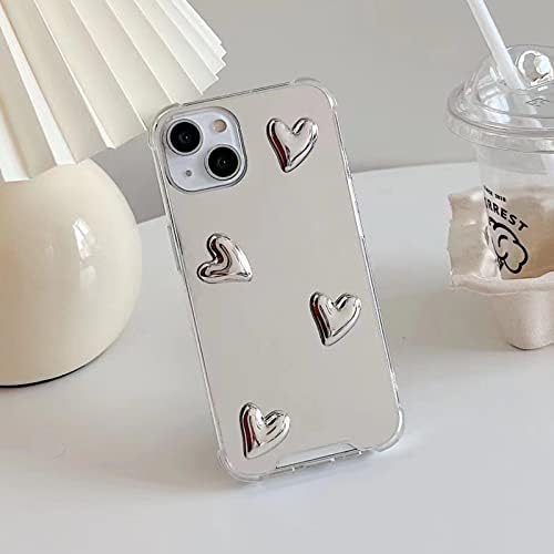 aowner iPhone 14 Pro Max Ayna Durumda Sevimli Aşk Kalp telefon kılıfı Kadınlar Kızlar için makyaj aynası Geri Yumuşak Silikon Şeffaf