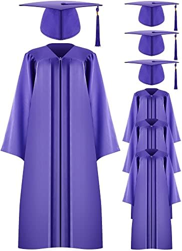 4 Set Mat Mezuniyet Elbisesi Kap Püskül Seti 2023 Yetişkinler için Unisex Mat Üniversite Lisans Lise (Mor, 51 Metre)