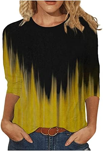 Kadın Kazak Tops Moda 3/4 Kollu Degrade Baskılı Tees Gömlek Orta Uzunlukta Ekip Boyun günlük t-Shirt