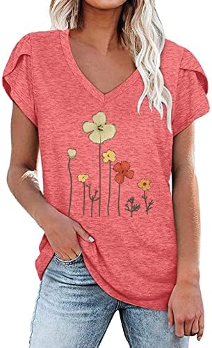 Tshirt Bayanlar Yaz Sonbahar Kısa Kollu %2023 Pamuk Derin V Boyun Çiçek Grafik Brunch Bluz Tshirt Genç Kızlar için