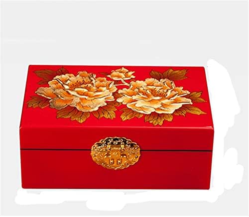 YLLWH Retro Mücevher Kutusu Büyük Kapasiteli Çin Tarzı Düğün Hediyesi Mücevher Kutusu ile Kilit (Renk : D)