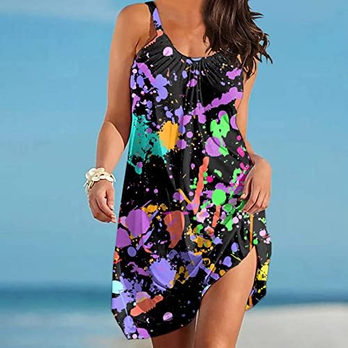 AIHOU kadın Resmi Elbiseler Kısa Bayan Plaj Bahar Tankı Elbise Kolsuz Cover Up Sundress Casual Boho Elbise