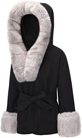 Sınzelımın Kışlık Mont Kadın Faux Kürk Kapşonlu Palto Yün Polar Trençkot Uzun Kollu Sıcak Kırpılmış Ceket Dış Giyim