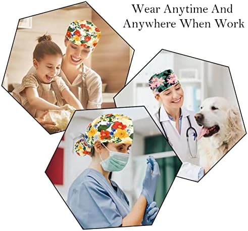 Çiçek Çiçek çalışma Kapağı Düğmesi ve Ter Bandı 2 ADET Kullanımlık Cerrahi Cerrahi Şapkalar At Kuyruğu Tutucu Çok Renkli