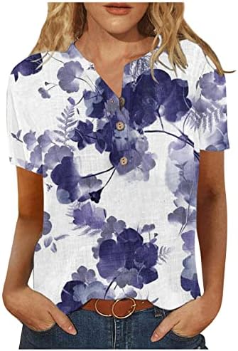 Kadın yazlık gömlek Rahat Moda Pamuk Keten Baskılı Kısa Kollu Gömlek Baskı Desen Kısa Gömlek Tops