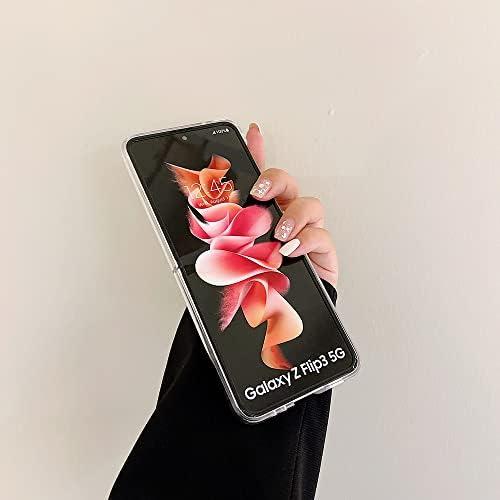 Samsung Galaxy Z Flip 3 ile uyumlu telefon kılıfı Temizle Sevimli Beyaz Çiçek Desen Sert PC Kapak Katlanır Koruyucu Kılıflar-Z Flip