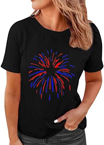 4th Temmuz Tişörtleri Gömlek Kadınlar için Kısa Kollu O-boyun Gömlek Amerikan Bayrağı Yıldız Çizgili Kravat Boya Gömlek Tunik Üstleri
