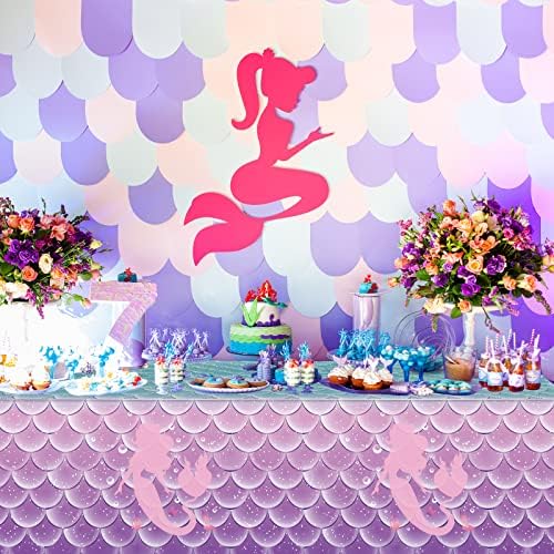3 Adet Mermaid Doğum Günü Partisi Iyilik Mermaid Masa Örtüsü Süslemeleri Kızlar için Tek Kullanımlık Plastik Masa Örtüsü Prenses Deniz