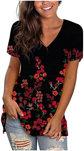 Kısa Kollu Pamuklu V Boyun Grafik Baskı Çiçek Brunch Bluz T Shirt Kızlar için Yaz Sonbahar Tshirt 3M 3M