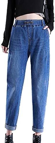 Kadın Elastik Bel Kırpılmış Kot Rahat Pull-on Baggy Denim Joggers Pantolon Yüksek Bel Erkek Arkadaşı Slim Fit Jean (Koyu Gri, 27)
