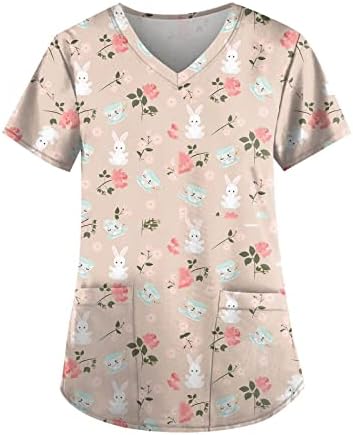 Paskalya Gömlek Kadınlar için Kısa Kollu Tunik Tees Sevimli Tavşan Grafik Moda Bluz Gömlek O Boyun Gevşek Tişörtleri Tops