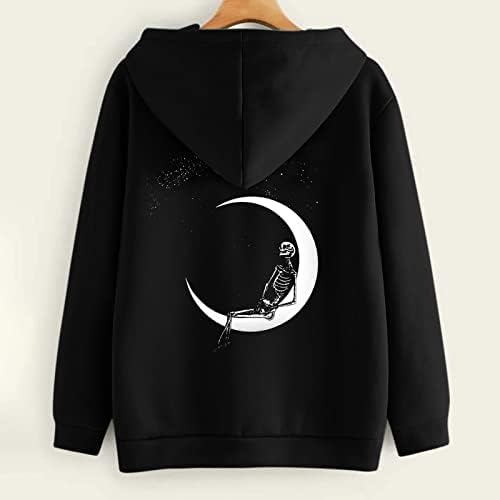hood ile Cadılar Bayramı Ceket Bayan Uzun Kollu İskelet Ay Güneş Grafik Hood Kıyafetler Kazak Bayanlar 2023 GT