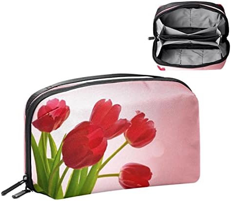 Kadınlar için kozmetik Çantası Sevimli Moda Çanta Makyaj Çantası Geniş Seyahat makyaj çantası Kız Hediyeler Çiçek Kırmızı Lale