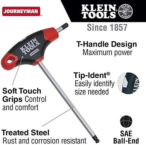 Klein Tools JTH6E11BE 3/16 inç Bilyalı Uçlu Altıgen Anahtar, Kalfa T Saplı, 6 inç