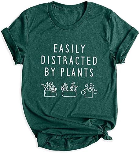 Bitkiler tarafından kolayca dikkati dağılan Gömlek Kadın Bitki Grafik Gömlek Bahçe Komik Üstleri