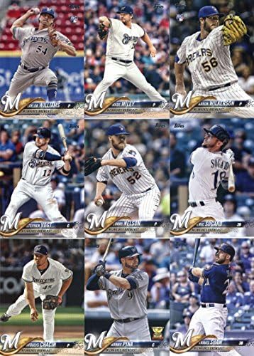 2018 Topps Serisi 2 Beyzbol Milwaukee Brewers Takımı 17 Karttan Oluşan Set: Josh Hader (357), Wade Miley (359), Domingo Santana(377),