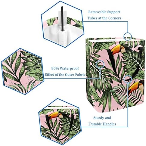 Papağanlar Palmiye Yaprakları Orman Baskı Katlanabilir çamaşır sepeti, 60L Su Geçirmez çamaşır sepetleri Çamaşır Kutusu Giysi Oyuncak