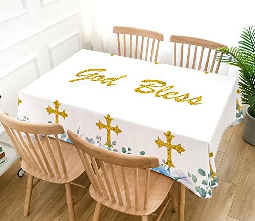 Hafangry Tanrı Korusun Masa Örtüsü Çocuk İlk Komünyon Mavi Vaftiz Vaftiz Parti Dekorasyon Hıristiyan Çapraz Mutfak Yemek Odası masa