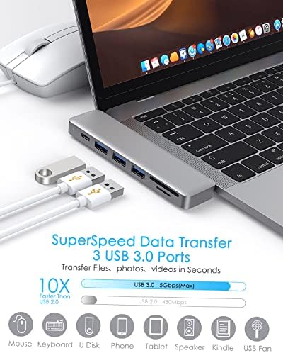MacBook Pro/Air M1 için USB C Adaptörü 2022/2021/2020, 4K HDMI ile 7'si 2 arada USB-C Hub, Thunderbolt 3(100W PD), USB-C ve 2 USB 3.0,