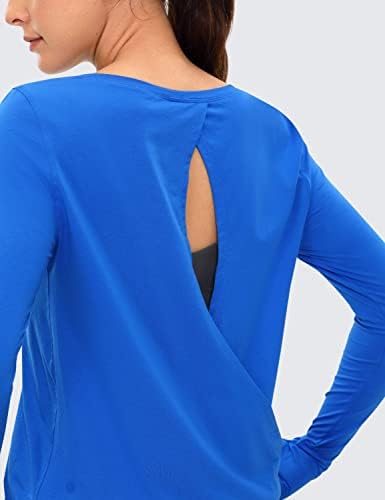 CRZ YOGA kadın Pıma pamuklu uzun kollu tişört Egzersiz Gömlek Aç Geri Yoga Üstleri Klasik Fit Giyim