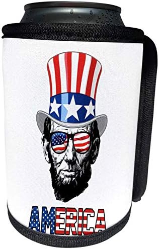 3dRose-Carsten Reisinger-Çizimler-Abraham Lincoln ABD bayrağı silindir şapka ve güneş gözlüğü takıyor Amerika - Şişe Sargısını Soğutabilir