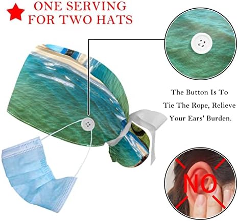 2 adet Kadınlar Ayarlanabilir Çalışma Kapağı Düğme ile Vintage Deniz Feneri Manzara At Kuyruğu Kılıfı Kravat Geri Şapka