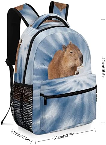 Capybara okul sırt çantası Kızlar ve Erkekler için, 16 İnç Hafif Kravat Boya Gençler Kolej Okul Çantalarını Dizüstü Seyahat Çantası