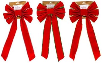 Kırmızı Gümüş Yeşil Süslemeli Noel Kırmızı Kadife Fiyonklar, 22 Uzunluğunda 10 Genişliğinde Çelenk Çelenk Noel Ağacı Dekoru için 6