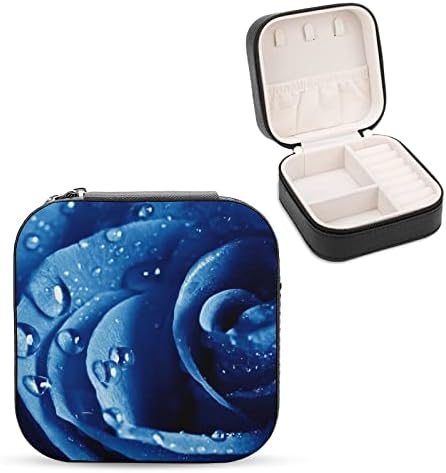 Mücevher Kutusu Mavi Gül. Kolye Yüzük Küpe için seyahat Takı çantası