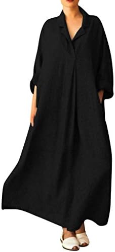 Düz Maksi uzun elbise Kadın Kaftan pamuklu uzun kollu tişört Rahat Büyük Boy Elbise