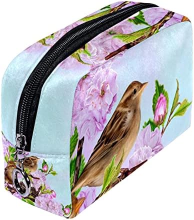 Asılı Seyahat makyaj çantası, Taşınabilir Makyaj Organizatör, Kozmetik Tutucu Fırça Seti, Bahar Çiçekleri Kuş Pembe Çiçek