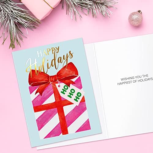 Sweetzer ve Turuncu Noel Kartları Seti-Kırmızı Zarflı 24 Altın Folyo Tatil Kartı-Kolay Saklama için Kutulu 6 Çeşitli Tasarım-Toplu
