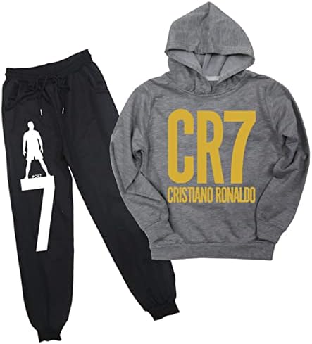 Potekoo Çocuk Cristiano Ronaldo Giysileri Kıyafetler CR7 kapüşonlu eşofman üstü ve Sweatpants Seti, Rahat Eşofman Gençlik(2-14Y)