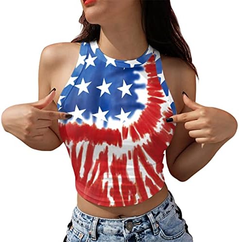 4th Temmuz Gömlek Tankı Üstleri Kadınlar için Amerikan Bayrağı Yaz Rahat Kolsuz Gömlek Yıldız Çizgili Kravat Boya Koşu Tankı Üstleri