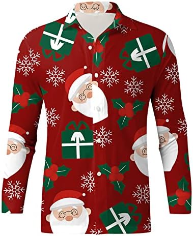DSODAN Noel Düğme Aşağı Gömlek Mens Uzun Kollu Komik Noel Noel Baba Baskı Rahat Gömlek Parti Tasarımcı Gömlek