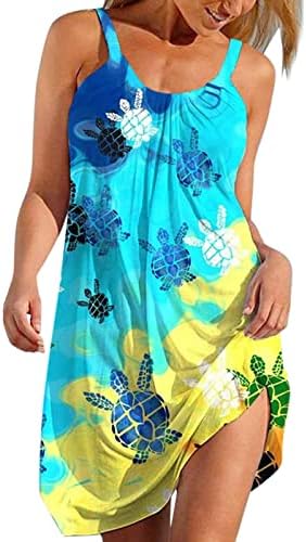 Çiçek Kısa Mini Elbise Kadınlar için Yaz Plaj Elbise Scoop Boyun Sundress Seksi Gömlek Elbise Gevşek Moda Dökümlü askı elbise