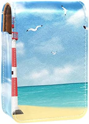 Deniz feneri Plaj Deniz Martılar Deri Makyaj Ruj Kılıfı Ayna ile Mini Makyaj Çantası Günlük rötuş