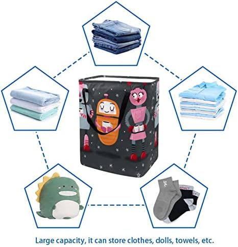 Sevimli Karikatür Robot Yıldız Baskı Katlanabilir çamaşır Sepeti, 60L Su Geçirmez çamaşır sepetleri Çamaşır Kutusu Giysi Oyuncak Depolama