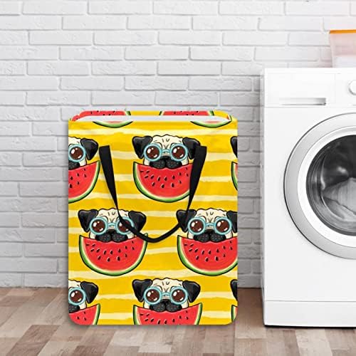 Sevimli Pug Karpuz Desen Baskı Katlanabilir çamaşır Sepeti, 60L Su Geçirmez çamaşır sepetleri Çamaşır Kutusu Giysi Oyuncak Depolama