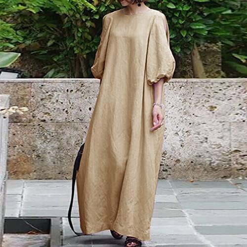 Halter yaz elbisesi kadın Düz Renk Yuvarlak Boyun Straplez Orta Kollu Kabarcık Kollu rahat elbise Yaz Rahat