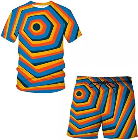 YCZDG erkek gömleği Seti Çizgili Gevşek kısa Kollu şort takımı Rahat Yaz plaj tişörtü (Renk: B, Boyut: Mcode)